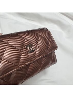 Chanel iconic CC Quilted stitching leather wallet cardholders